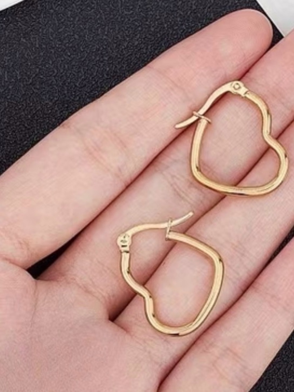 Gold Heart Shaped Hoop Earrings for Women Titanium Steel Gold Plated